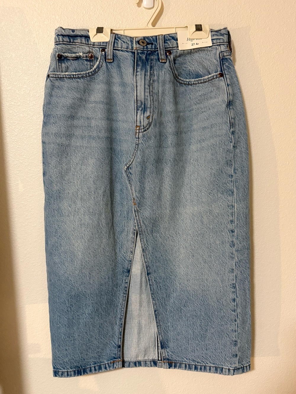Abercrombie High-Rise Midi Denim Skirt